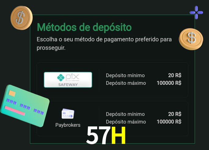 O cassino 57H oferece uma grande variedade de métodos de pagamento